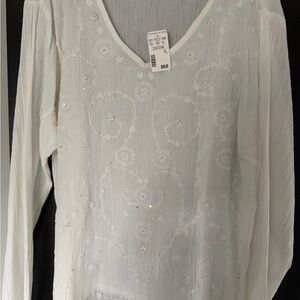 Christopher & Banks White Embroidered Blouse
